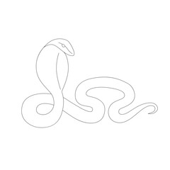 Wall Mural - Isolated black outline cartoon snake on white background. Curve lines. Page of coloring book. Cobra snake