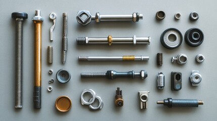 Poster - An assortment of car parts and tools displays a variety of bolts, nuts, spark plugs, and wrenches, perfect for automotive projects and repairs. Generative AI