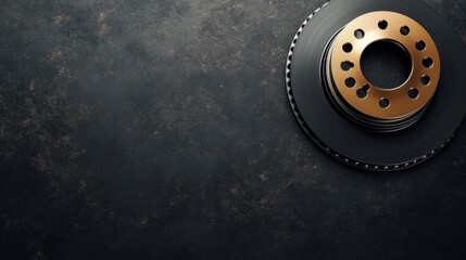 Aufkleber - Brake pads and discs are arranged on a textured surface, offering space for information about vehicle care and maintenance tips. Generative AI