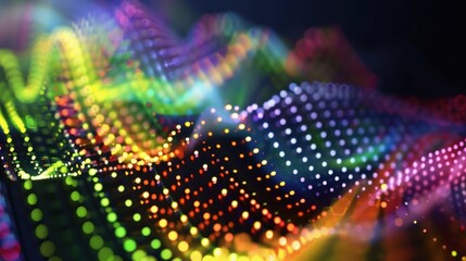 Poster - Big data visualization forming a colorful abstract landscape with glowing dots, representing complex information and data analysis in a visually appealing way