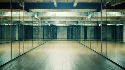 Poster - Vacant dance studio with mirrored walls.