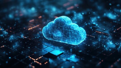 Poster - Digital Cloud Storage Concept with Abstract Matrix Pattern in Futuristic Style Symbolizing Data Connectivity in a Virtual Environment