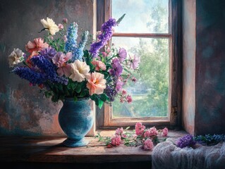 Canvas Print - Flowers on Window Sill