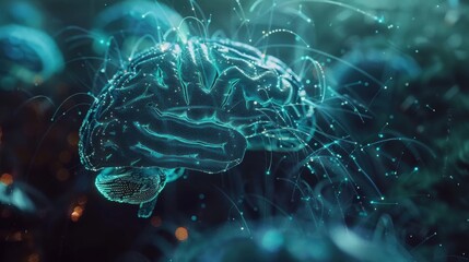 Poster - Complex network of neural connections spreading from a digital brain, symbolizing artificial intelligence processing big data and deep learning