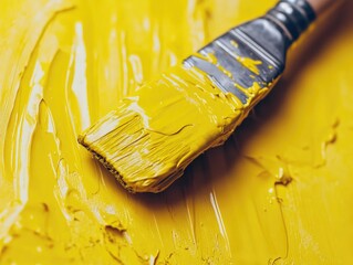 Canvas Print - Yellow paintbrush on yellow surface