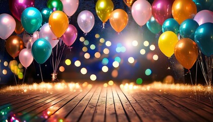 Wall Mural - colorful balloons create festive atmosphere surrounded by twinkling lights that enhance celebratory 