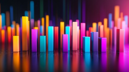 Leinwandbilder - Vibrant Colorful Bar Graphs with Reflections on Dark Background