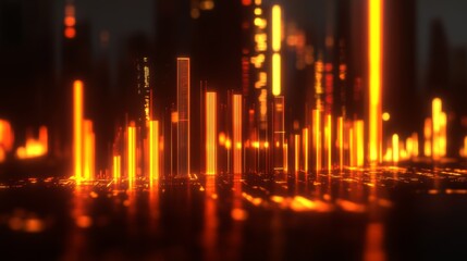 Poster - Abstract Digital Visualization with Glowing Orange Vertical Lines
