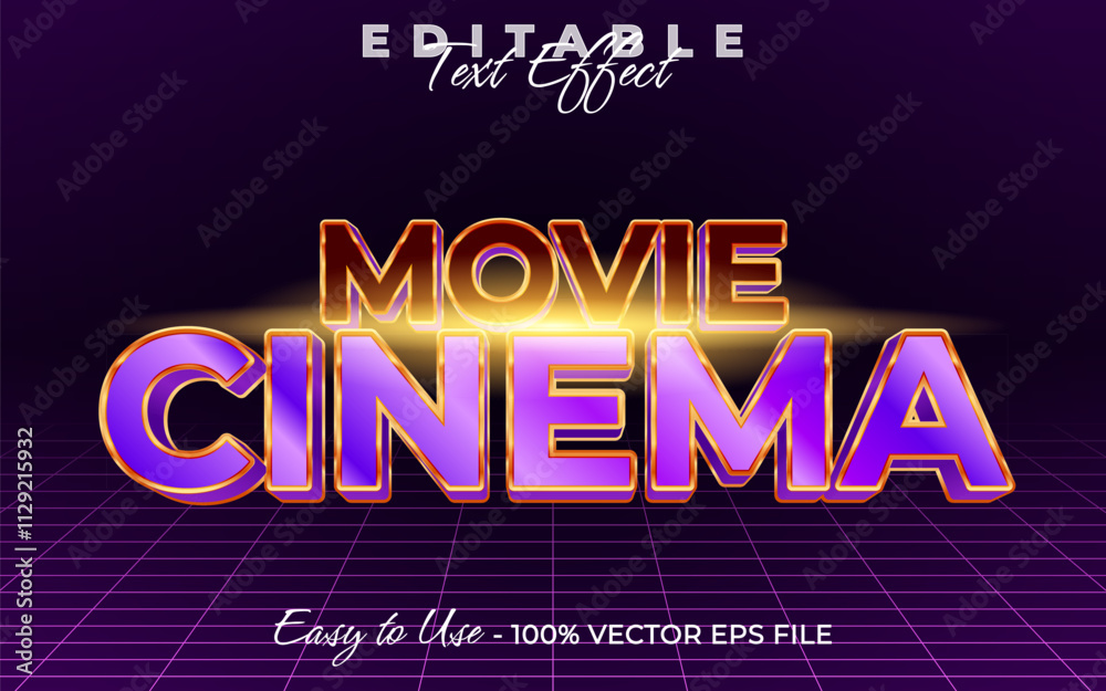 Movie cinema Editable text style effect, Glossy 3D text style theme ...