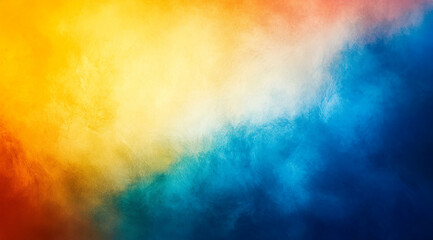 Poster - A gradient background with an orange, blue, and red color scheme. The left side is dark black. In the center of the screen