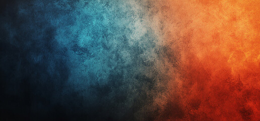 Poster - A gradient background with an orange, blue, and red color scheme. The left side is dark black. In the center of the screen