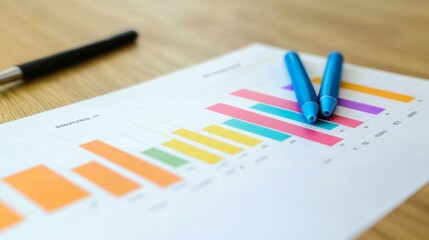 Leinwandbilder - Colorful Bar Graphs and Pens on Office Desk for Data Analysis