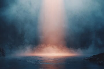 Wall Mural - dramatic smoky scene with orange light illuminating a dark, mysterious floor.