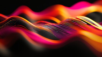 Fototapete - Abstract Colorful Wavy Lines on Black Background in Motion