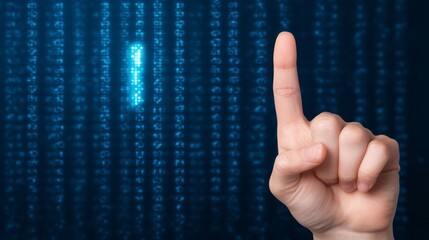 Poster - Digital Selection Hand Pointing at Glowing Data Stream