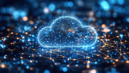 Poster - Vibrant Digital Cloud with Sparkling Connections Representing Modern Technology and Data Management in a Futuristic Environment
