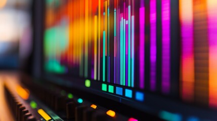 Poster - colorful audio waveform visualization on digital screen display