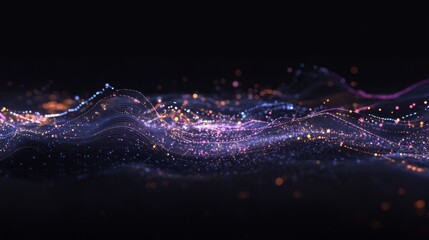 Poster - dynamic waves of colorful light pulsing in dark background