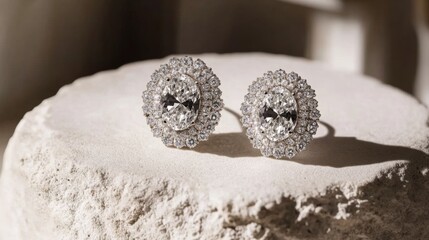 Aufkleber - Elegant Silver Earrings with Sparkling Oval Diamonds and Details