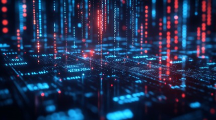 Poster - abstract digital data flow with red and blue light elements