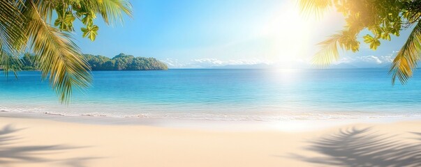 breathtaking tropical beach with palm leaves and crystal clear waters under a bright sun