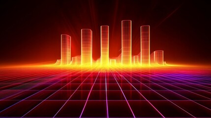 Poster - futuristic neon sound wave visualization on digital grid background