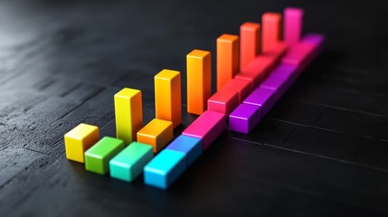 Poster - Colorful Building Blocks Creating a Vibrant Bar Graph on Black Surface