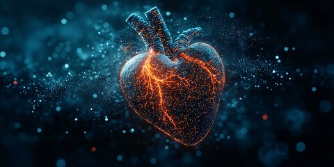 Wall Mural - glowing human heart anatomy 3d render medical science