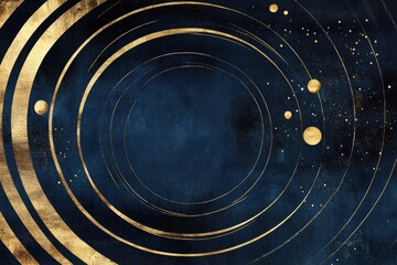 Wall Mural - blue and gold background with circles and stars