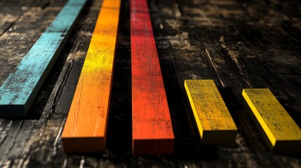 Leinwandbilder - Colorful Wooden Planks on Dark Rustic Table Background