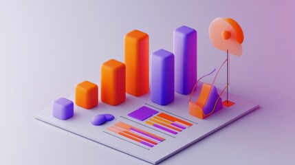 Aufkleber - Colorful 3D Bar and Line Graphs Representing Business Metrics
