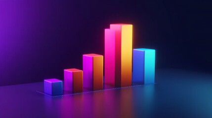 Leinwandbilder - Colorful 3D Bar Graph with Neon Light Effect on Dark Background