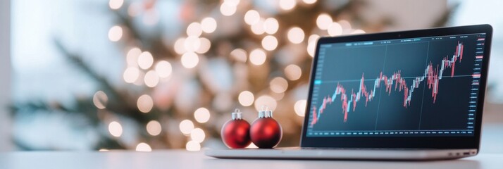 Aufkleber - Modern Trading Desk with Festive Holiday Lights and Stock Market Analytics