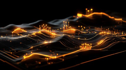 Poster - Abstract Digital Waveforms with Glowing Lines and Particles