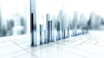 Leinwandbilder - Modern Graphs with Rising Bars on Urban Background