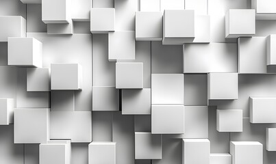 Poster - An image of randomly shifted white cubes creating a sense of depth and dimensionality