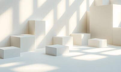 Poster - A wallpaper of white cubes in various positions
