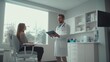 © mirifadapt - doctor in a white coat holding a clipboard, explaining a treatment plan to a patient