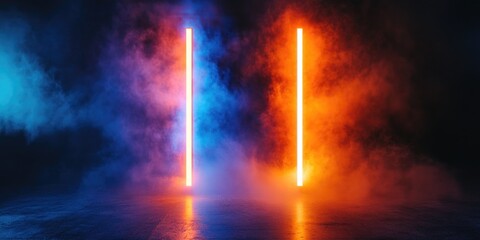 Wall Mural - orange and blue lights in dark room