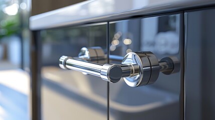 Poster - A close-up view of a door handle on a transparent glass door