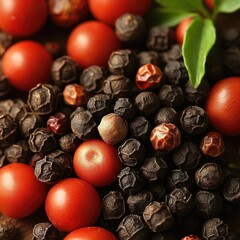 Aufkleber - A close-up shot of juicy tomatoes surrounded by black pepper