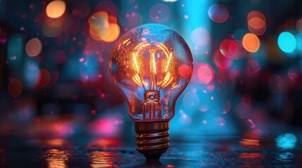 Poster - A single light bulb sitting on a table, ready for use