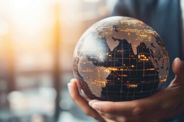 Poster - A person holding a globe, useful for maps and geography illustrations
