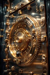 Poster - A large metal door with a clock on it