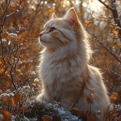 Aufkleber - A white cat is sitting in the middle of a green field, enjoying the sunshine