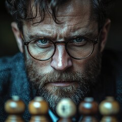 Poster - Close-up shot of a person playing chess