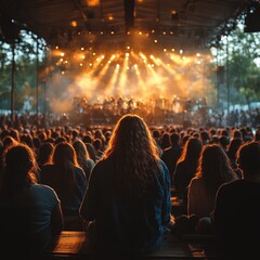 Poster - A group of people seated and waiting for a show, possible concert or play