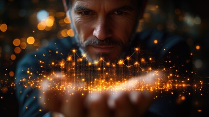 Poster - A person holding a bright light or glow stick in his hand, suitable for various illustrations and designs