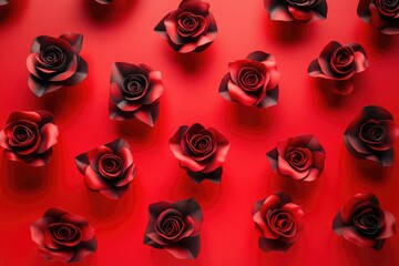 Poster - A bouquet of red roses on a red surface