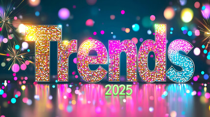Poster - Trends for 2025 highlighted with colorful sparkles and lights creating a festive atmosphere
